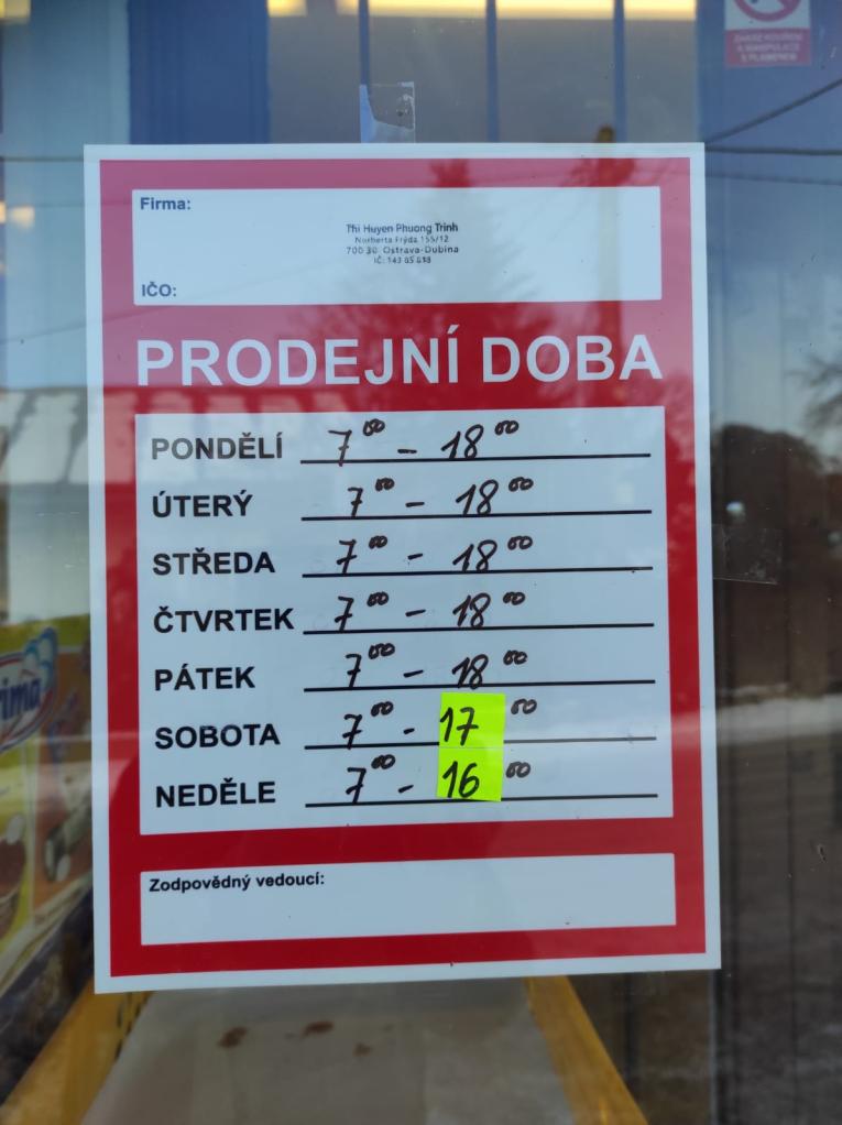 Prodejní doba obchodu v&nbsp;Nových Sedlicích leden 2026