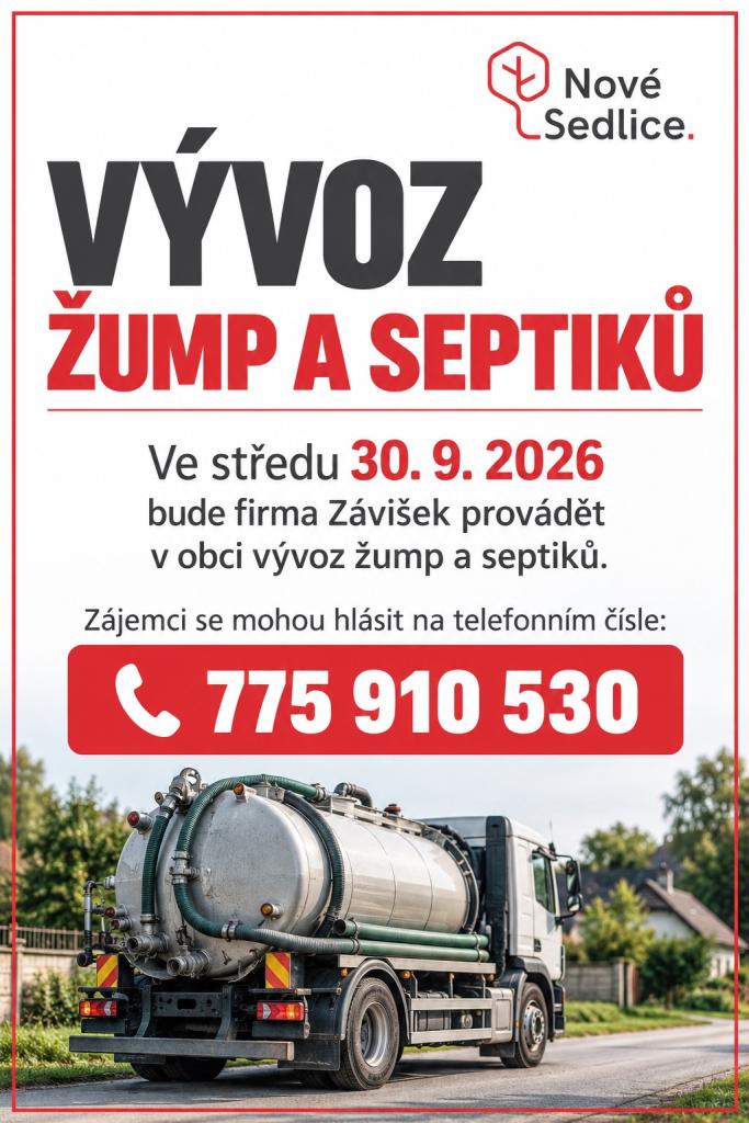 Vývoz žump a septiků Závišek 30.9.2026
