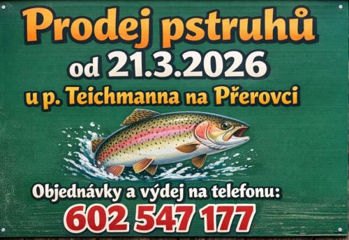 Plakát prodej pstruhů na Přerovci